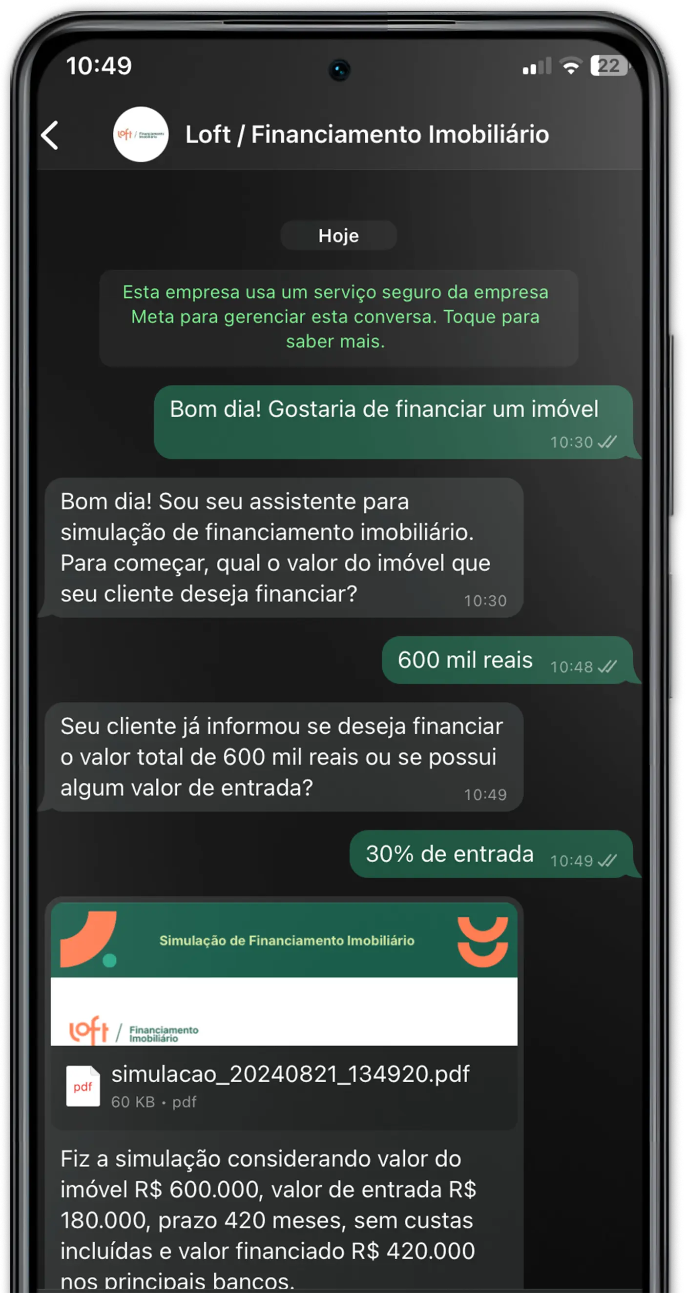 Simulador de financiamento no whatsapp